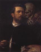 Arnold Bucklin Self-Portrait iwh Death Playing the Violin oil painting reproduction